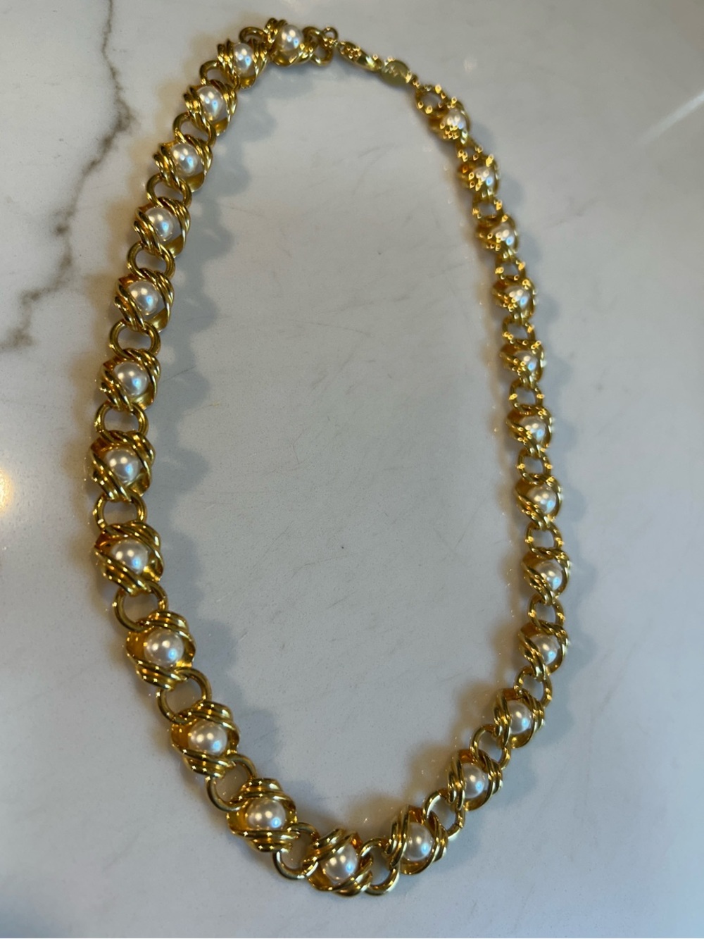 Napier Gold-Tone Faux Pearl Link Necklace